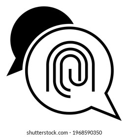 Diseño de iconos de chat de burbujas con ilustración vectorial de huellas digitales. Mensaje en blanco y negro.