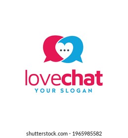 Bubble chat inbox message with heart love shape for valentine roman couple conversation logo design apps
