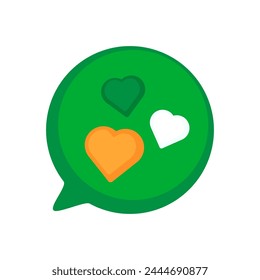 Bubble Chat With Irish Flag Hearts Icon for spring holiday decoration, Happy Patrick party element. Simple cartoon vector isolated on white background