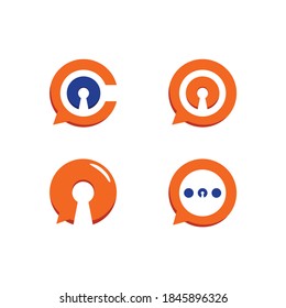 Bubble Chat With Key Lock Hole Logo Vector. Icon For Private Chatting And Messaging Web Site And Mobile Smart Phone Application. Can Apply For Group Chat And Message Apps