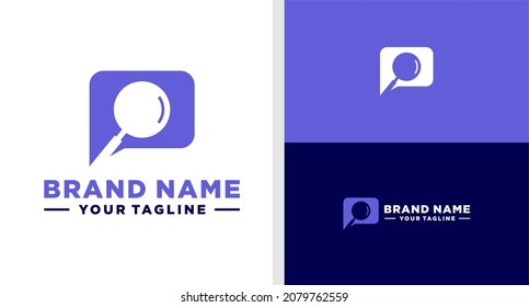 BUBBLE CHAT LOGO MAGNIFYING GLASS NEGATIVE SPACE SEARCH APP EDITABLE