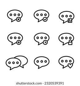 Bubble chat message icon set designed on ellipse shape. Contains such icons as new, received, like, private, picture, and more. Icon vector in flat design. Perfect for web or design graphics. 