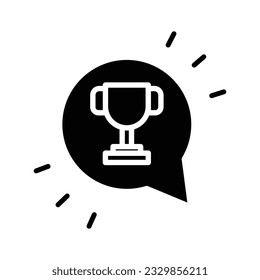 Bubble chat message with trophy cup symbol glyph icon vector. Competition agenda notification. Youth and sport day vector illustration for game interface, web, graphic design, UI, and app.