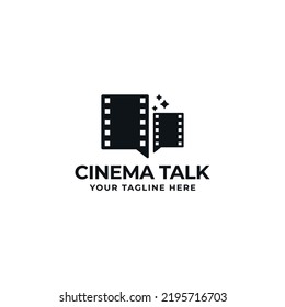 bubble chat Movie Film Studio Video Cinema Cinematography Film Production forum talk film roll a logo design vector icon illustration Isolated White Background