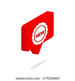 Charla de burbujas del icono Nuevo producto aislado en fondo blanco. 3 quinquies vector isométrico. A los medios sociales les gusta el icono del vector. Gráfico de diseño web. Icono de notificación.