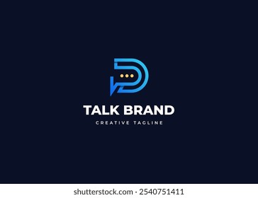 Chat de burbujas sobre el concepto de diseño de logotipo de letra D. Letra inicial D con diseño de logotipo de icono de chat. Símbolo de icono de chat para identidad empresarial Corporativa. Ilustración del logotipo del Vector del alfabeto