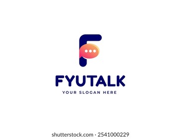 Blasen-Chat auf dem Buchstaben-F-Farbverlauf-Logo Inspiration. Erster kreativer Buchstabe F mit Chat-Blasen-Symbol-Logo-Design. Chat-Symbol für die Unternehmensidentität. Alphabet-Vektorgrafik mit Logo