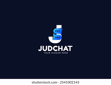 Chat de burbujas en el concepto de diseño de logotipo de letra J. Letra inicial J con diseño de logotipo de icono de chat. Símbolo de icono de chat para identidad empresarial Corporativa. Ilustración del logotipo del Vector del alfabeto