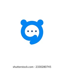 bubble chat panda hear blue coloro vector logo editable and color be change
