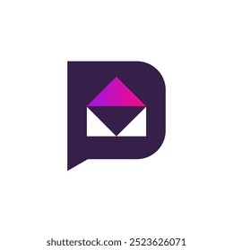 Bubble chat in shape of letter P combine with the letter M envelope inside the bubble chat represent chatting message and mailing in modern and minimalist style gradient