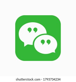 Bubble chat speech vector icon designed as a logo for social media communication application. Talk or dialogue green button isolated on white background. Forum online conversation concept. V1