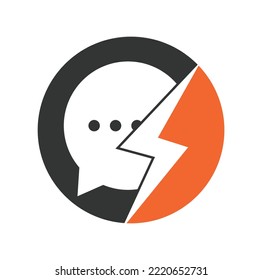 Bubble Chat mit Donner-Symbol-Logo-Vorlage. Vektorgrafik.