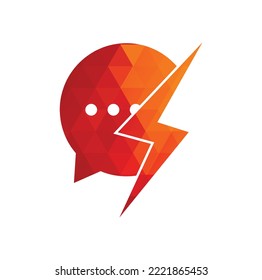 Bubble chat with thunder bolt icon logo template. Vector illustration.