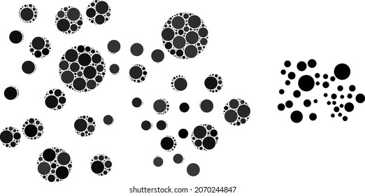 Bubble cluster vector collage of circle dots in different sizes and color tones. Circle dots are grouped into bubble cluster vector mosaic. Abstract vector design concept.