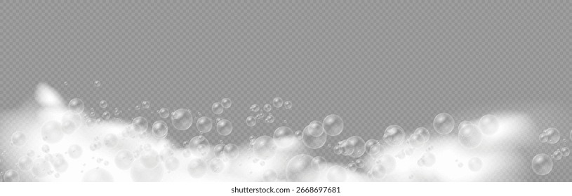Bubble collection with realistic 3d soap spheres on transparent background showing glossy reflection clean water drop and shiny round object for abstract design and fun decorative set