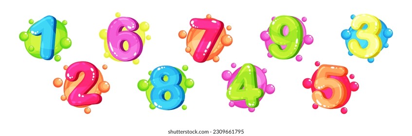 Bubble Color Kids Number and Numeral Vector Set