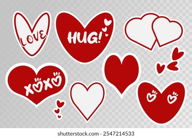 Bubble comic speech Set stickers purposes Social network illustration blank flat chat symbol Label tag dialog Online chat clouds comment Youth slang Copy space Empty frame Red hearts Romantic speech