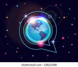  bubble conversation globe map shape with spot lights in trendy background sample