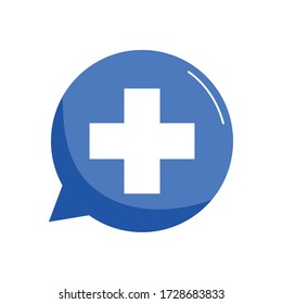 Bubble with cross flat style icon design of Medical care health and emergency theme Vector illustration