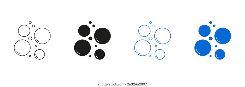 Design De Bolhas E Limpar Linha De Tema E Conjunto De Ícones Sólidos. Coleção De Símbolos De Sabão, Espumante E Frescura. Ilustração de vetor isolada.