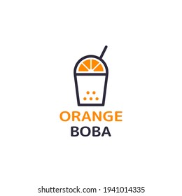 bubble drink boba with orange fruit modern logo vector icon illustration
