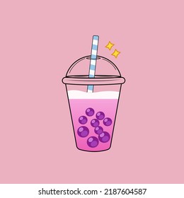 Bubble drink. Cold strawberry with milk delicious beverage drinking products tapioca splashing liquid food vector realistic