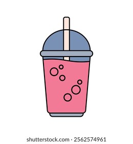 Bubble Drink Icon Illustration, A pink drink with a straw, symbolizing refreshing beverages for springtime. Perfect for Spring season themed designs