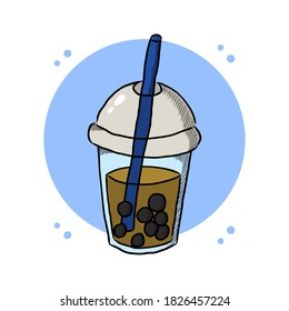 Bubble Drink Illustration Logo Vector. Jelly Ice Glass And Straw Brand Symbol. Milk Tea Bottle Cup Icon Cartoon