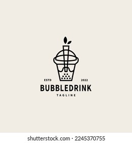 bubble drink logo design with line art style vintage logo design