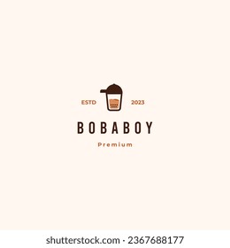 Bubble Drink Logo Design Retro Hipster, Bubble Drink Boy logo Concept