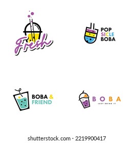 Bubble Drink Logo Set Design Concept Vector. Boba Drink Logo Template. Sweet Drink Logo Concept