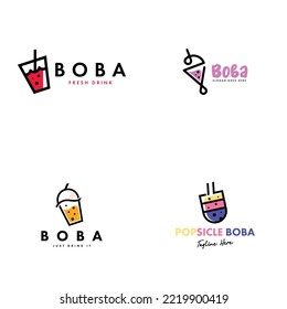 Bubble Drink Logo Set Design Concept Vector. Boba Drink Logo Template. Sweet Drink Logo Concept