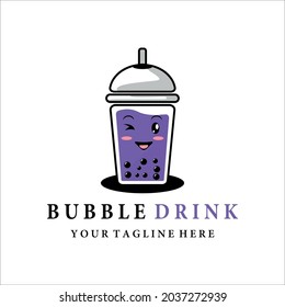 bubble drink logo vector illustration template icon design. cold milk shake grape berry purple color beverage with boba icon logo concept mascot for business bar or cafe