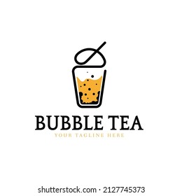 Bubble Drink Tea Logo. Good for Boba Milk Shake, thai tea, pearl, fresh fruit juice sweet beverage. Vector art Illustration