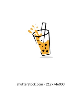 Bubble Drink Tea Logo. Good for Boba Milk Shake, thai tea, pearl, fresh fruit juice sweet beverage. Vector art Illustration