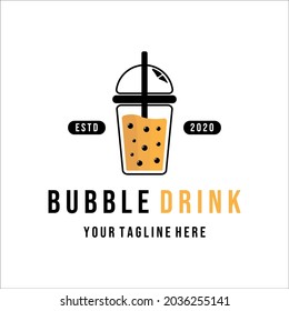 bubble drink tea logo vector illustration template icon design. cold milk shake beverage with boba icon logo concept for business bar or cafe