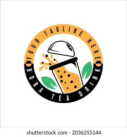 bubble drink tea logo vector illustration template icon design. cold milk shake beverage with boba icon logo concept for business bar or cafe with badge