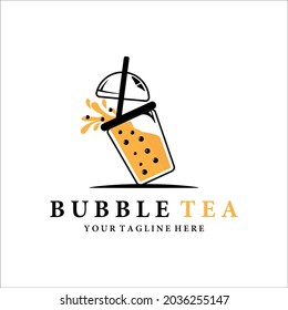 bubble drink tea logo vector illustration template icon design. cold milk shake beverage with boba icon logo concept for business bar or cafe