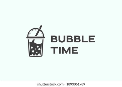Bubble Drink Time Logo Design Template