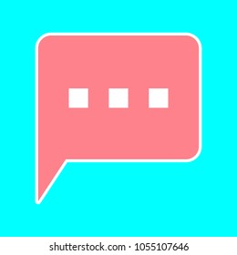 Bubble with ellipsis icon. Vector. Magenta icon with white sticker contour at sky blue background. Isolated.