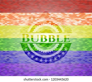 Bubble emblem on mosaic background with the colors of the LGBT flag