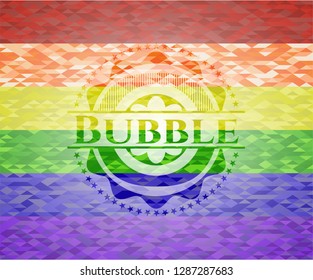 Bubble emblem on mosaic background with the colors of the LGBT flag