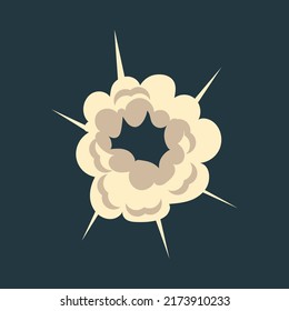 Bubble explode smoke poof and cloud blow effect. Wind with cartoon gray fog and boom dust vector illustration. Puff icon and air cloudy element. Fume comic explosion and vapor storm isolated