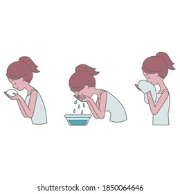 Bubble face wash, face wash, wipe face Illustration set of female profile