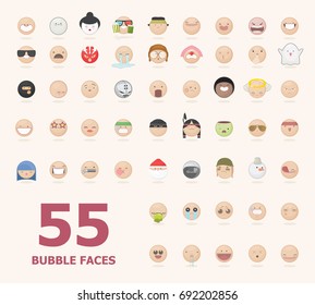 Bubble faces facial expressions, emoticons or smileys icon set