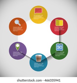 bubble file lupe mug gps calendar infographic step office icon. Flat and Colorfull illustration. Vector graphic