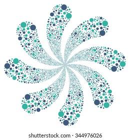 Bubble Fireworks Swirl With Eight Petals vector illustration. Style is cobalt and cyan bicolor flat circles, white background.