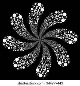 Bubble Fireworks Swirl With Eight Petals vector illustration. Style is white flat circles, black background.
