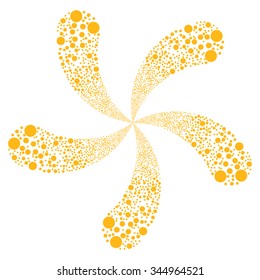 Bubble Fireworks Swirl With Five Petals vector illustration. Style is yellow flat circles, white background.