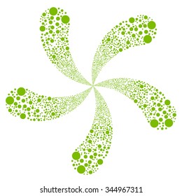 Bubble Fireworks Swirl With Five Petals vector illustration. Style is eco green flat circles, white background.